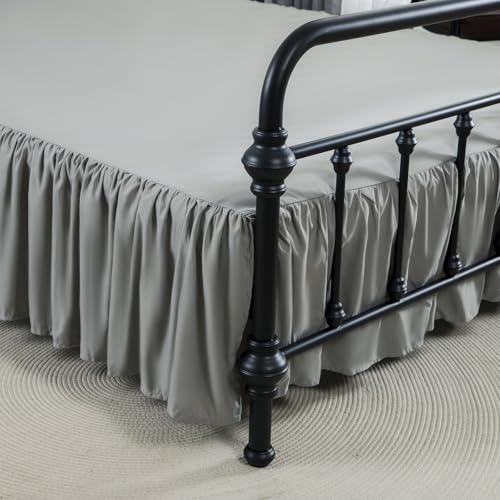 ACESOME Skirt Ruffled Bed Skirt with Platform, Bed Sheet with Split Corners, Sheets For Base14 Inch Drop, Synthetic Fibre, Easy Fit Dust Ruffle Box Spring Cover (Gray, Twin 39" x 75")