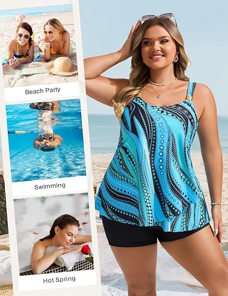 Hanna Nikole Traje de baño tankini de 2 piezas para mujer, parte superior de tankini con volantes y pantalones cortos de natación