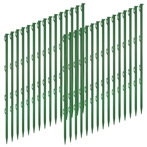 Ellofence Piquet de clôture électrique (30x) - Piquet de pâturage vert avec pointe en plastique - Piquet premium avec 4 œillets pour fil & corde - Piquet...