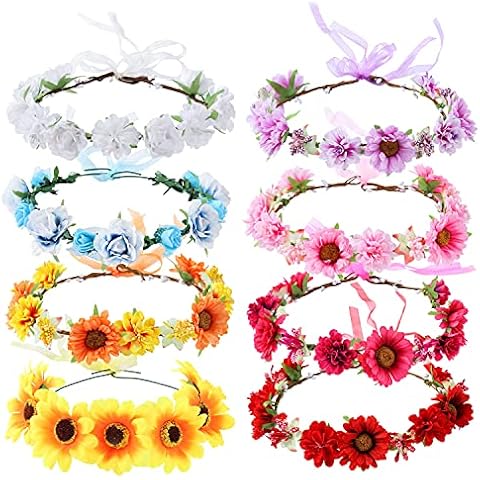 Cinaci 8 Pack Adjustable Flower Crowns Cover