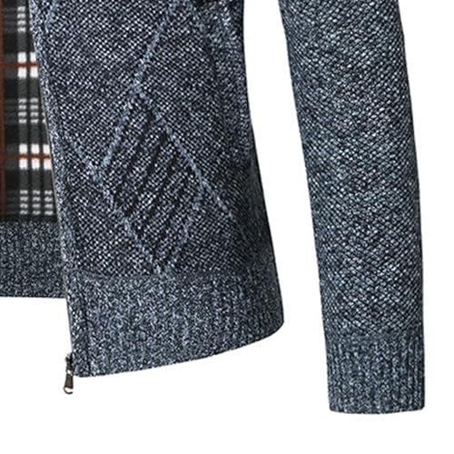Mens Casual Full Zip Knitted Cardigan Classic Stand Collar Fleece Lined Outwear Casual Slim Fit Long Sleeve Warm Sweater4