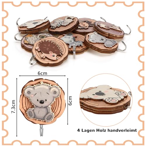 Collazoey 8 Stück Kleiderhaken Kinder,Selbstklebender Haken aus Holz,Kleiderhaken für Kinder in Tierform, Wandhaken aus Holz in Tierformen, Für Bad Kinderzimmer,Küche, Handtücher Mützen (B)