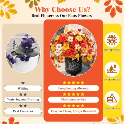 Artificial Fall Flowers UV Resistant Outdoor Porch Window Box Decor 2pcs - image 5
