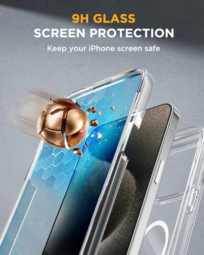 Image of Miracase Magnetic for iPhone 15 Pro Case Full-Body Bumper Phone case with Built-in Glass Screen Protector& Camera Protector, [Compatible with MagSafe] Military Drop Proof 15 Pro Cover 6.1 inch,Clear