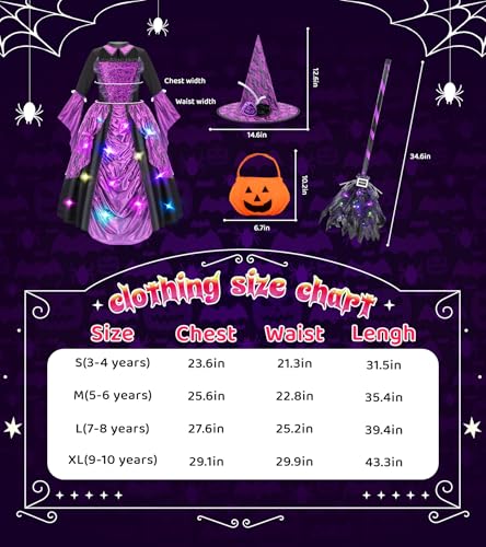 Disfraz de bruja para niñas 3-10 años con luces miniatura 6