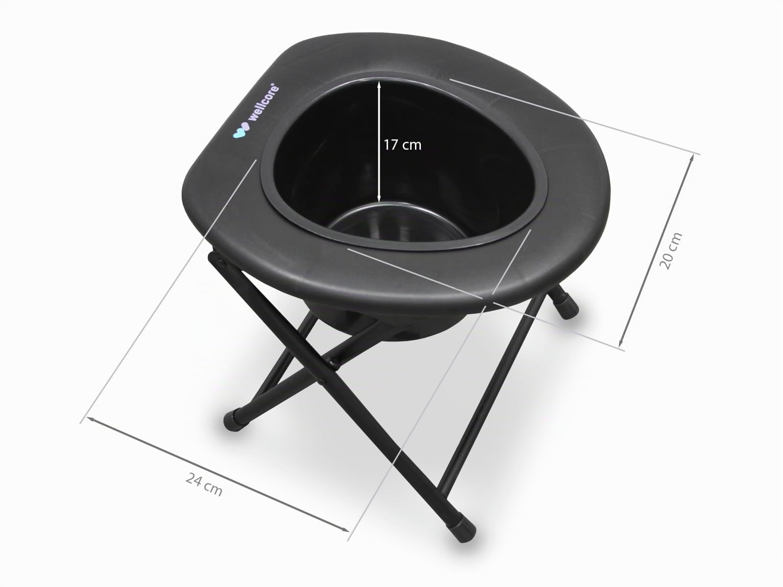 WELLCORE Toilettenstuhl mit Toilette, klappbar, transportabel, kompakt, Aluminiumrahmen, abnehmbare Toilette, leicht zu reinigen, schwarz, bis 100 kg, bis 100 kg