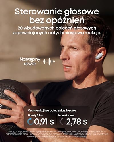Słuchawki soundcore Liberty 5 Pro Anker, chip Anker Thus™ AI, wyraźne rozmowy nawet szeptem, redukcja szumów, czas odtwarzania 6,5 godz./28 godz., 5 min. = 4 odtwarzania, ładowanie bezprzewodowe