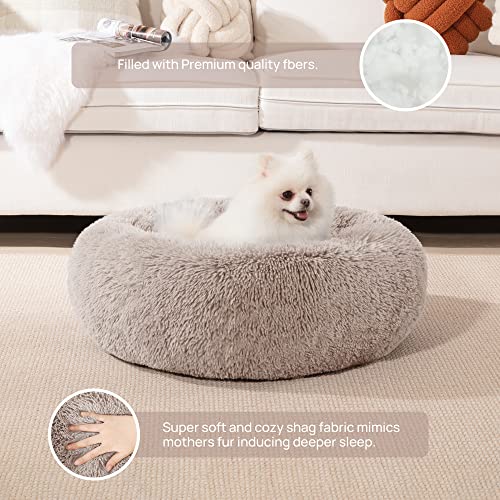 Love's Cabin 20In Cat Beds For Indoor Cats - Cat Bed With Machine Washable, Waterproof Bottom - Taupe Fluffy Dog And Cat Calming Cushion Bed For Joint-Relief And Sleep Improvement #TOP1