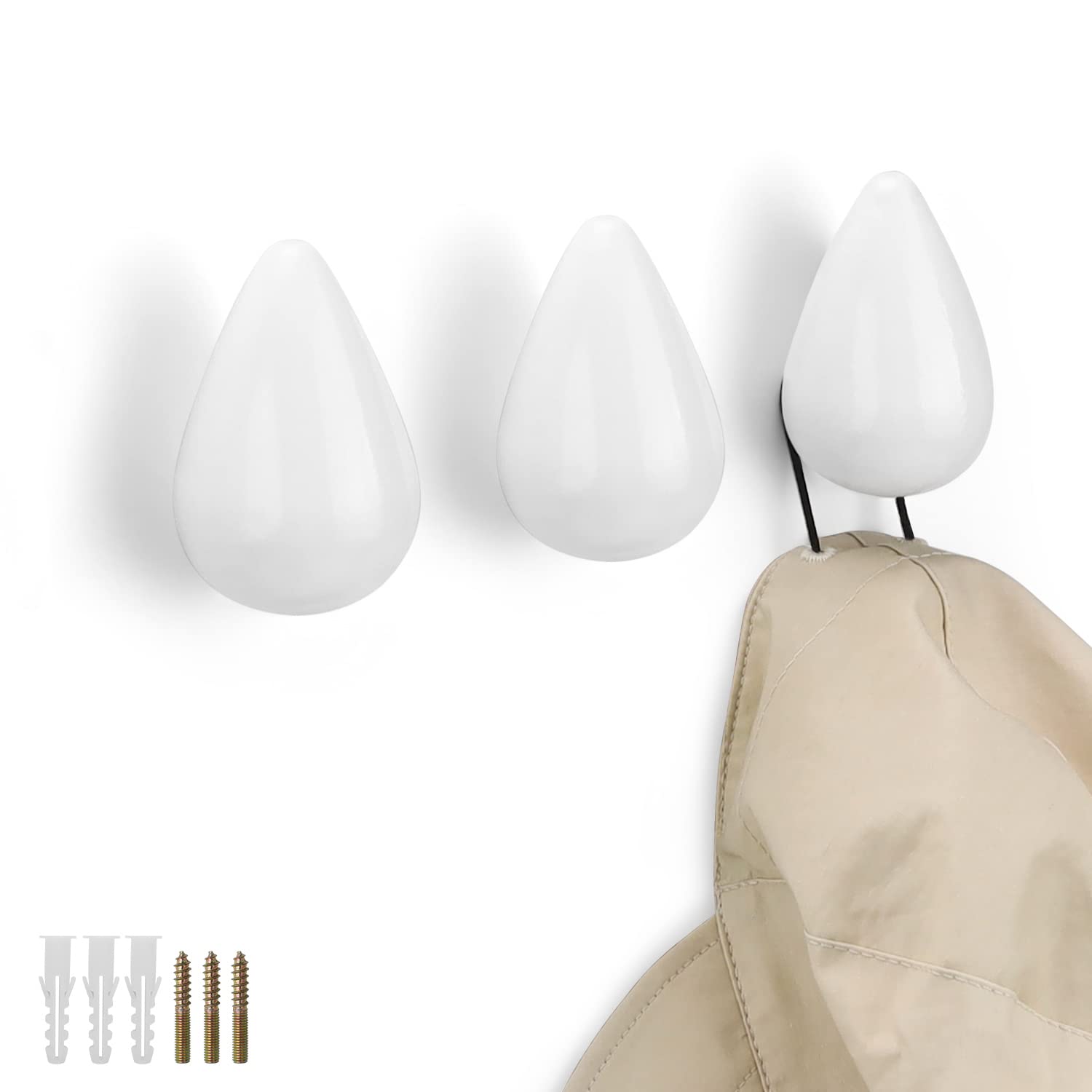 Ganci Appendiabiti Legno Massello A Forma Di Goccia - Set Da 3 Pezzi Stile Nordico - Foto 3