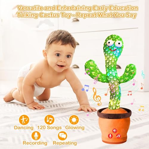 Image of Rechargeable Toys Talking Cactus Baby Toys for Kids Dancing Cactus Toys Can Sing Wriggle & Singing Recording Repeat What You Say Funny Education Toys for Home Decor for Kids