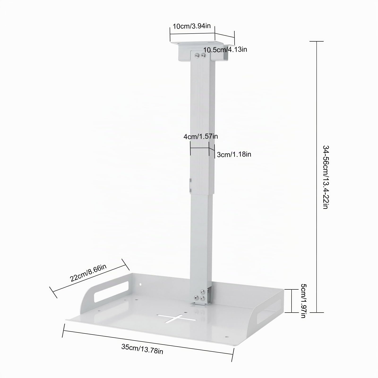 Supporto per proiettore con vassoio, supporto per proiettore da soffitto, universale, regolabile in altezza, portata 14 kg, 35 x 22 cm (bianco)