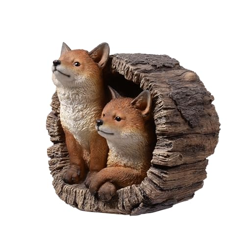 Pareja de zorros en tocón estatua exclusiva miniatura 4