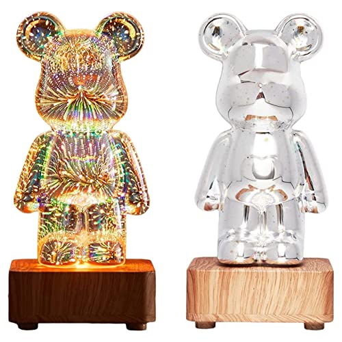 DOLLUX 3D Feuerwerk Bär Lampe Bunter Bär Dekoratives Nachtlicht, 8 Farben...