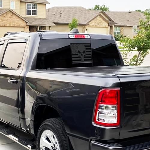 Image of for Ford F150 2015-2023 Rear Middle Window Skull American Flag Decal, Matte Black Skull American Flag Decal for Truck, Truck Aceessories