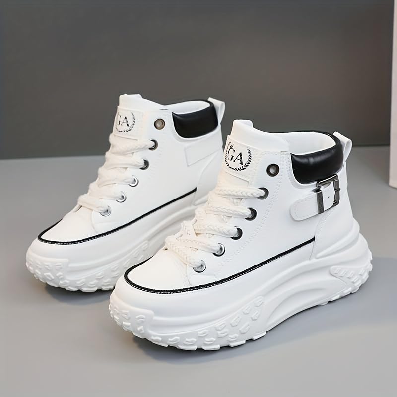 Comfortable High Top Platform Sneakers for Women - Trendy Lace Up Outdoor Shoes in Faux Leather2
