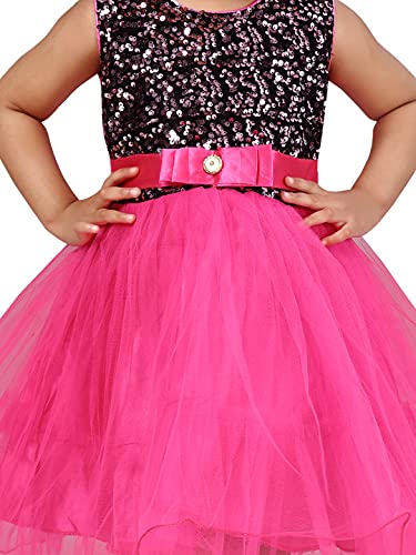 Image of MUHURATAM Girl's Net Fit and Flare Knee-Length Dress