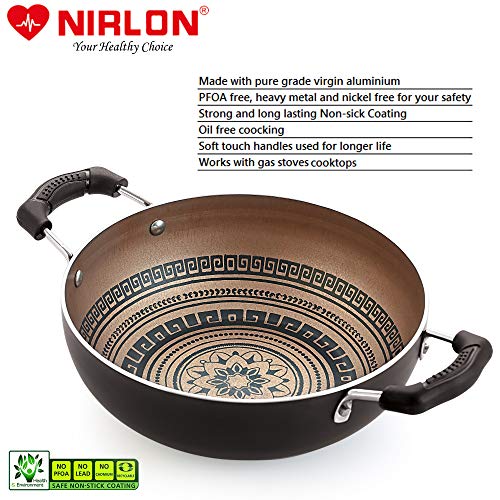 Image of Nirlon Mandala Non Induction Base Non Stick Aluminium 2 Piece Pots and Pan Set [Flat Dosa Tawa 26cm + Deep Kadhai 22cm - 1.8 Liter]