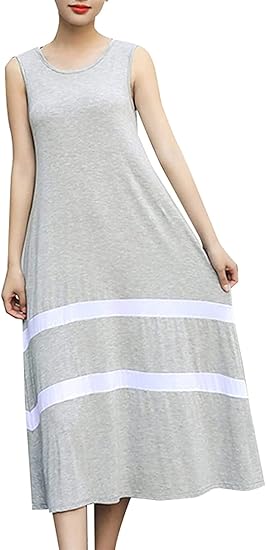 Amazon Co Jp ニューネ ライン入り ワンピース ノースリーブ 夏 サマー ゆるワンピ リゾート 部屋着 レディース M Xl 服 ファッション小物