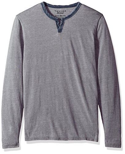 Lucky Brand Men's Long Sleeve Burnout Notch Neck Shirt Shirt, Gargoyle Multi, L