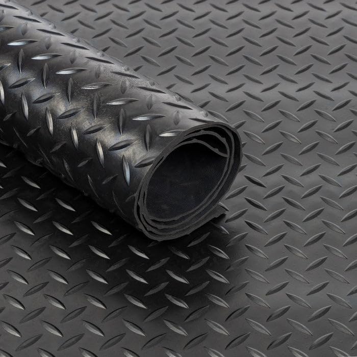 Shield Autocare 6m x 1.3m Rubber Matting Roll | Checker Plate Rubber Flooring Mat for Garage Floor, Van, Gym, Shed | Black 3mm Thick Outdoor Indoor Anti Slip Waterproof Sheet โ image 1
