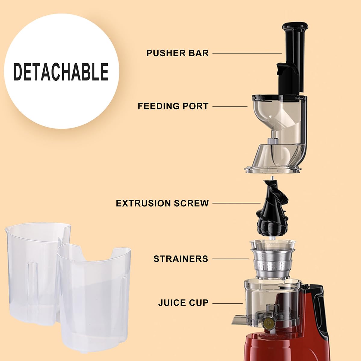 Spremiagrumi Masticatore, Scivolo di Alimentazione a Bocca Larga Spremiagrumi Lento, Alta Resa del Succo, Separazione del Succo della Polpa a Doppia Bocca, Spremiagrumi a Freddo per Frutta e Verdura