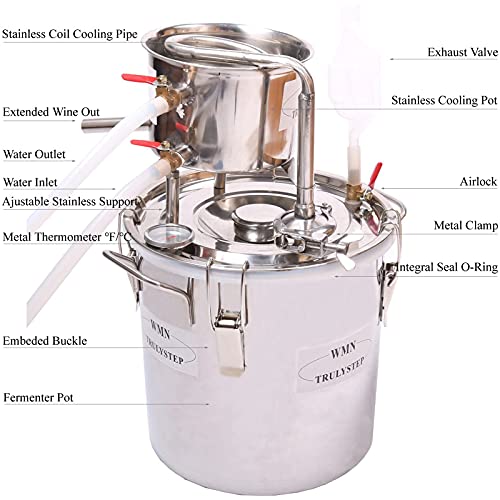 Yuewo 2 Pots Stainless Steel Still 5Gal/20Liters Water Alcohol Distiller Home Brew Kit Wine Making Supplies For Diy Brandy Whisky Vodka Distilled Water, Silver #TOP1