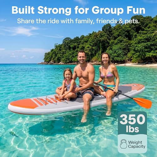 Image of SereneLife 10'6 inch Inflatable Stand Up Paddle Board with Premium SUP Accessories - 32 inch Wide Stable Design with Non-Slip EVA Deck Pad, for Youth and Adults, 350 lbs. Capacity