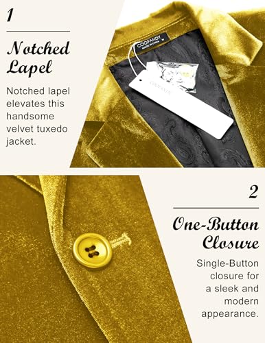 Image of COOFANDY Men's Velvet Blazer Notched Lapel Velour Suit Jacket One Button Tuxedo Jackets for Wedding Prom Party Dinner