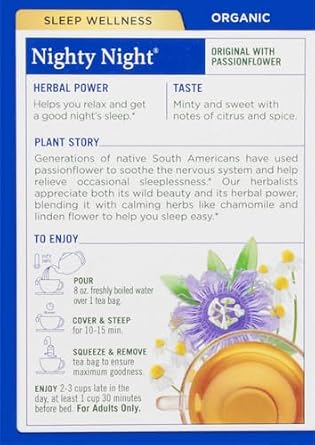 Traditional Medicinals Organic, Nighty Night Tea, Chamomile & Passionflower - Herbal Sleep Aid Teas - Kosher, Non-GMO, Caffeine-Free, Compostable - 16 Tea Bags