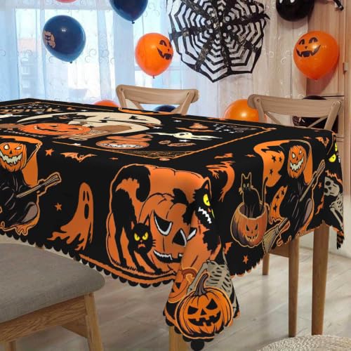 Halloween Decor Tablecloth 60''x84'' Rectangular Black Cat, Moon & Pumpkin - image 2