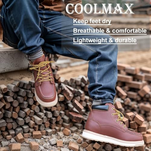 Men’s Soft Toe Work Boots – EH Rated, Slip-Resistant Leather Moc Toe Boots, Lightweight, Durable & Breathable Construction Shoes3
