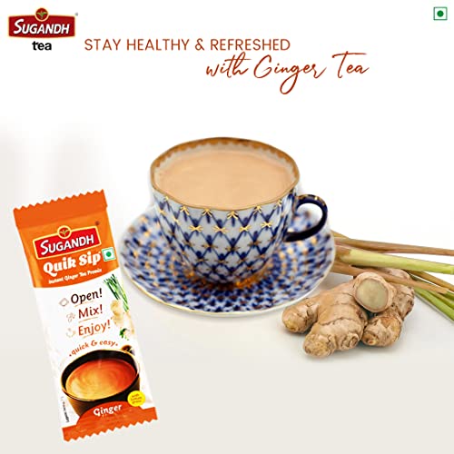 Image of Sugandh Quik Sip Instant Ginger Lemongrass Chai Premix (Pack of 2) - Single Serve Sachets - 2 Boxes of 10 Sachets each