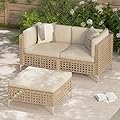 U-MAX 2 Pieces Outdoor Patio Furniture Set, Wicker Boho Outdoor Sofa Set, Patio Conversation Sectional with Water Resistant Thick Cushions and Coffee Table(Loveseat&Coffee Table)