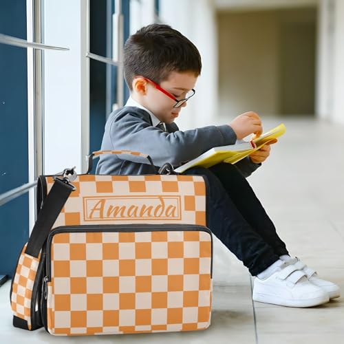 Image of Custom 3 Ring Zipper Binder Orange Checkerboard Personalized Name 1.5 inch Binders Large Capacity Multi Pockets for School Office Supplies
