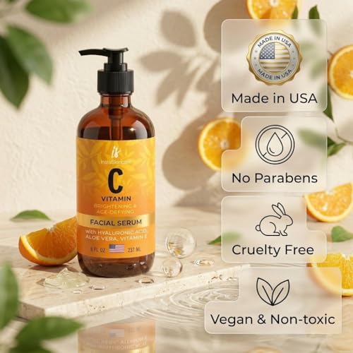 Generic instaskincare Vitamin C Facial Serum with Hyaluronic Acid & Vitamin E – Hydrating, Brightening Face Serum for Smoother, Radiant-Looking Skin – Lightweight, Non-Greasy Formula – 8 Fl Oz