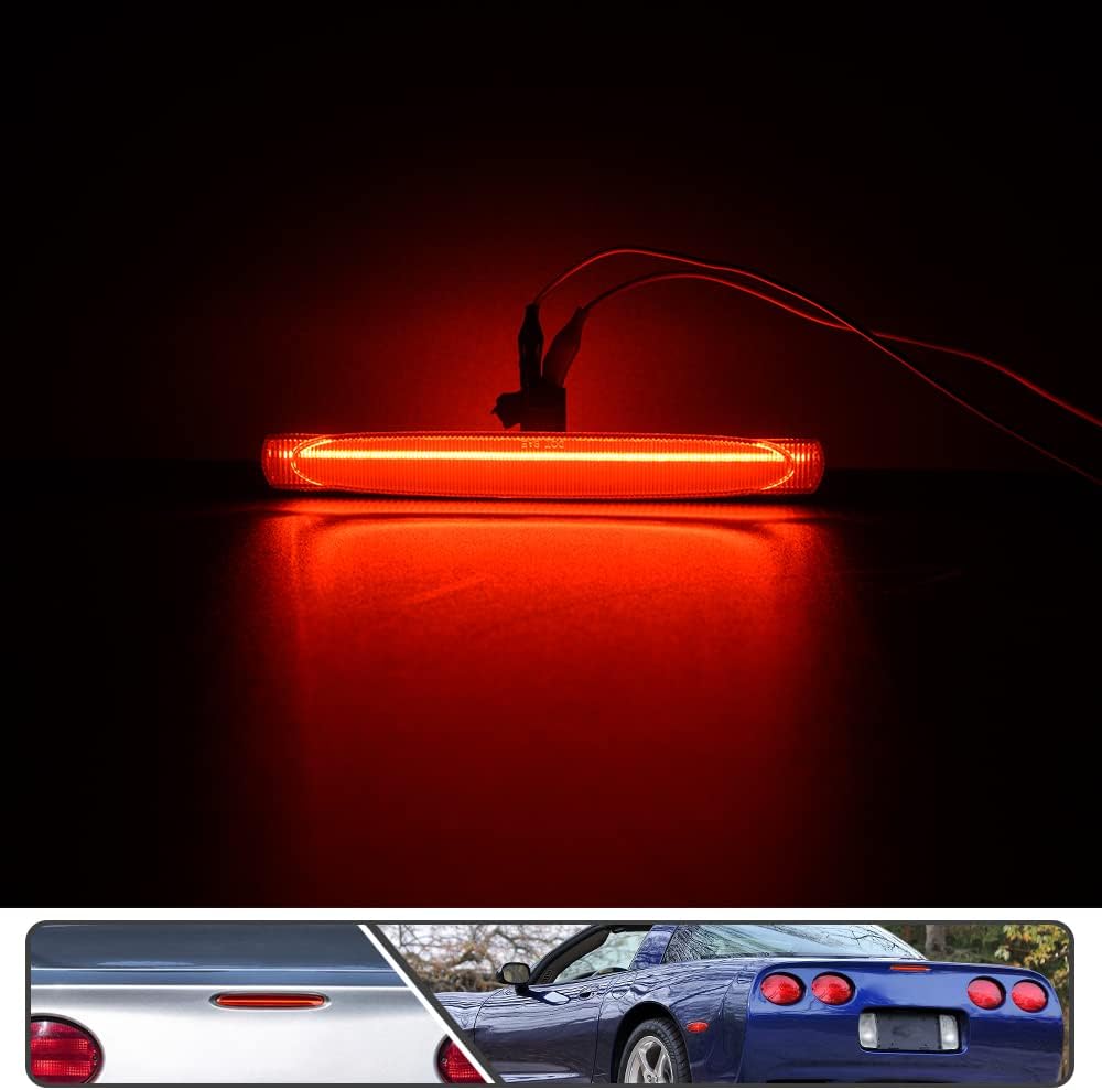 C5 Red LED Strobe 3rd Third Brake Light for Chevy Corvette C5 1997-2004 Rear Center Tail Light High Mount Brake Lamp Smoked Lens OEM NO.10253893