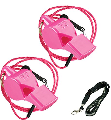 Fox 40 Pearl Safety Loud Pealess Outdoor, Survival, Boat Safety, Lifeguard Rescue, Marine Emergency Whistle + Breakaway Lanyards | 2pk Bundle + Koala Lanyard, Pink