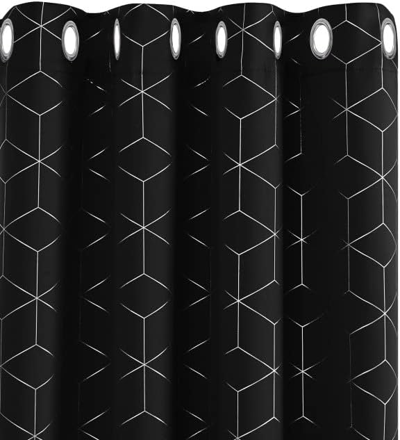 Deconovo Eyelet Blackout Curtains, Diamond Foil Printed Curtains, Thermal Insulated for Kids Bedroom, 66 x 90 Inch(Width x Length), Grey, One Pair