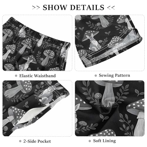 Red Mushroom Rabbit Pajama Pants Short Sleep Pants Pajama Bottoms Elastic Waist with Pockets 6-14 Years3