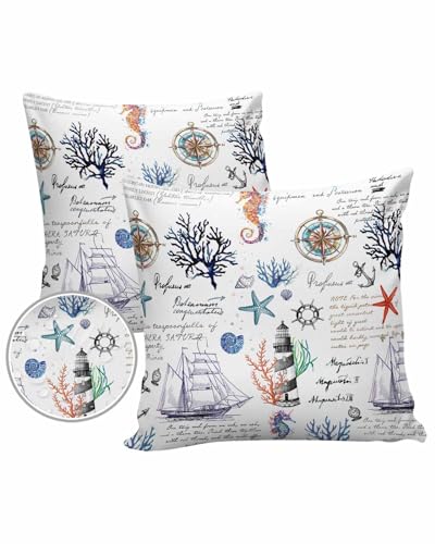 Nautical Light House Outdoor Pillow Covers Waterproof,All Weather Cushion Case Set of 2 Decorative Pillowcases for Sofa Couch Bed Decor Patio Furniture 20