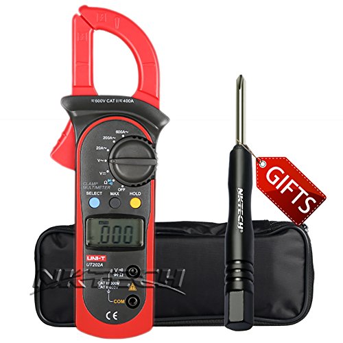 nktech UNI-T UT202u00a0A Digital Clamp Meter AC DC voltaje AC Resistencia actual Manual Rango Diodo Continuidad Probador de alarma Max/Min modo + TL-1u00a0destornillador