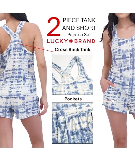 Image of Lucky Brand Womens 2 Piece Lounge Set, Lightweight Soft Pajamas Sleepwear Crossback Tank Top and Sleep Shorts