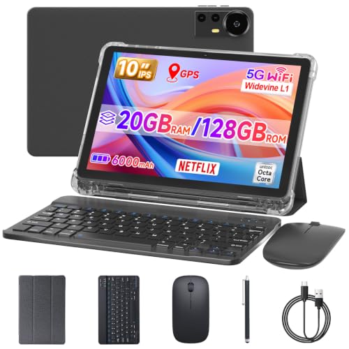 ICONLINK 10 Inch Tablet Android 15 Tablets with Case 4+16GB RAM+128GB ROM, 6000mah Battery 10 in Android Tableta, 2MP+8MP Dual Camera 10.1'' IPS HD Touch Screen Tab (Black+Keyboard)