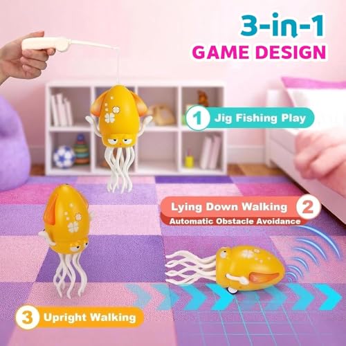 Image of Kidology Dancing Octopus Tummy Time Toy for Babies - Squid Toys | Musical Crawling Baby Toy with LED Lights | Supports First Crawl to Toddler Play | Sensory Interactive Gift for Boys & Girls - Yellow