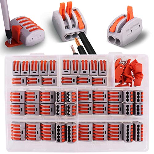 50 stuks klemmen met montagebeugel en schroeven, 20 stuks klemmen 2-polig, 20 stuks klemmen 3-polig, 10 stuks klemmen 5-polig, 10 stuks montagebeugel en 10 schroeven