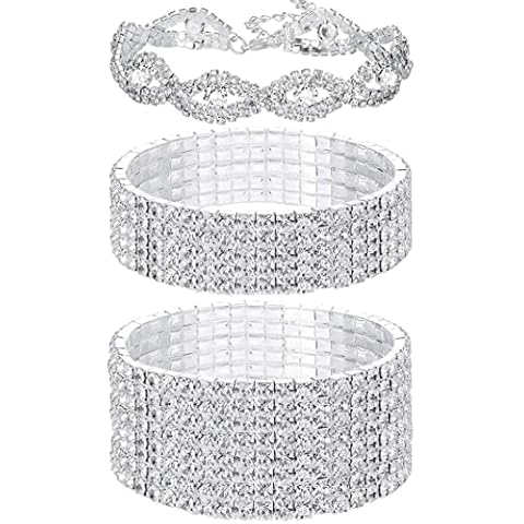 JeryWe 3 PCS Rhinestone Stretch Bracelet Set Cover
