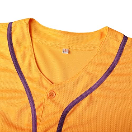 Blank Baseball Jersey, camisa deportiva de manga corta sin estampados para hombres y mujeres (X-Large, amarillo-púrpura) miniatura 4