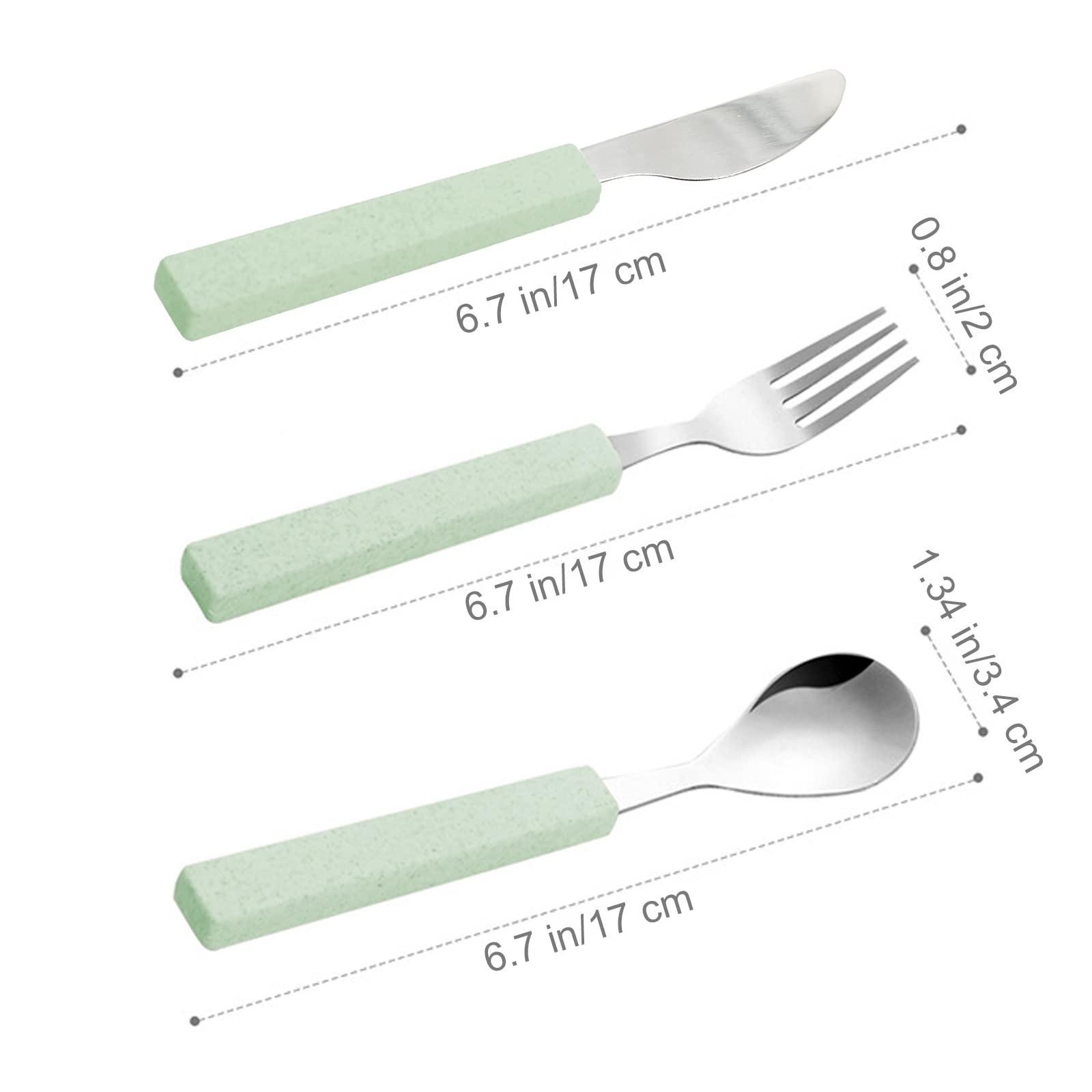 VANRA Set di 3 posate per bambini in acciaio inox 18/10, posate da campeggio, coltello argentato, forchetta, con valigetta da viaggio per bambini (verde)