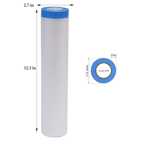 Miniatura 2 de Juego de 3 piezas, cinta protectora de película preenmascarada, para cubierta de automóviles, pintura y enmascaramiento (8 pies x 65 pies)