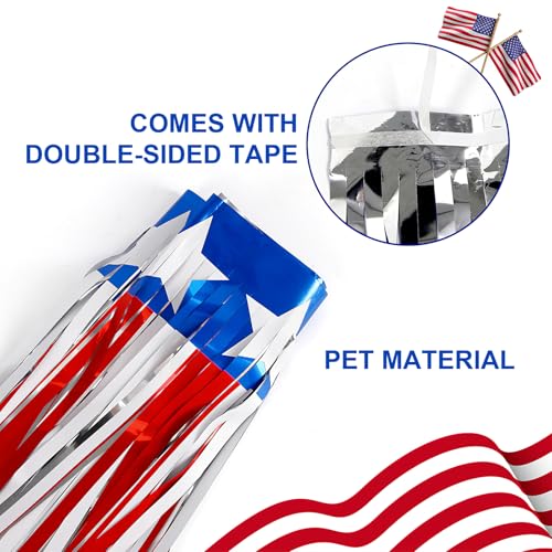 Image of 4th of July Decorations 2 Pack 40Ft Foil Fringe Garland Tinsel Streamers, Red White Blue Hanging Fringe Backdrop Banner Table Skirts for Parade Floats Patriotic Party Decor (Star 2)